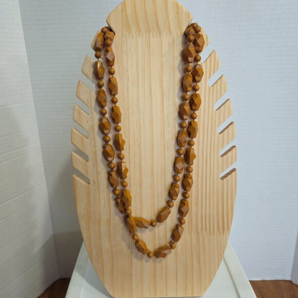 Tan Fused Craved Beaded Necklace - Picture 2 of 8